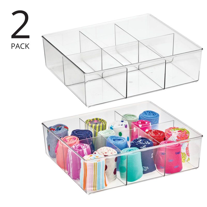 mDesign Plastic Divided Closet, Drawer Storage Bin, Multiple Sections, 2 of 7