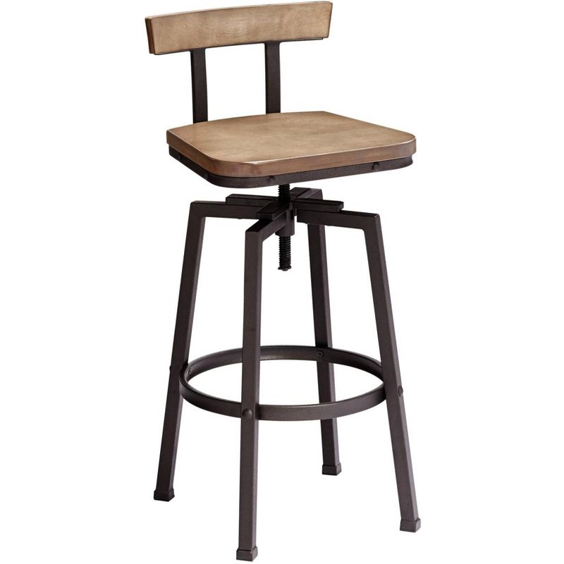 Elm Lane Roark Bronze Swivel Bar Stool Brown 29 1/2" High Industrial Adjustable Light Wood Seat with Low Backrest Footrest for Kitchen Counter Height, 1 of 10
