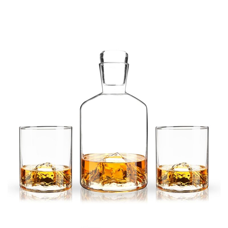 Viski Mountain Decanter & Tumbler Gift Set, Lead-Free Crystal Barware, Set of 1 Decanter & 2 Glasses, Liquor Decanter, Whiskey Tumblers, 4 of 7