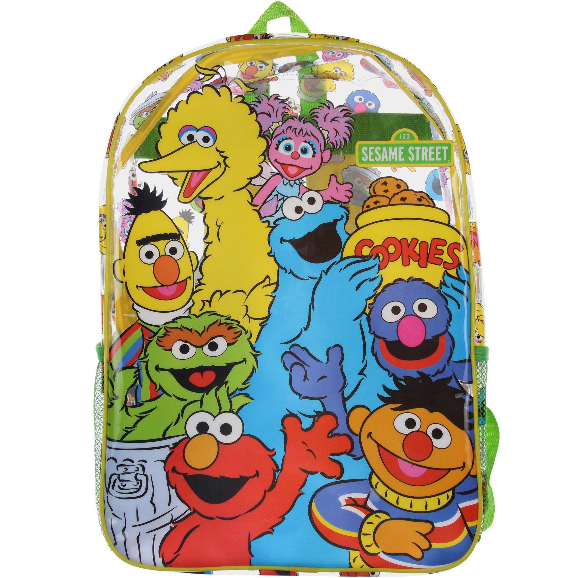 Sesame Street Clear Backpack for Kids Big Bird Elmo Cookie Monster Grover for Kids 17 inch School Travel Book Bag
