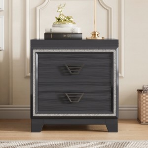 Elegant Nightstand with Metal Handles and Sparkling Shiny Decoration, Bedside Table/End Table with 2 Drawers 4S - ModernLuxe - 1 of 4