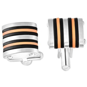 Pompeii3 Men's Polished Stainless Steel Brushed Black And Orange 16mm Cufflink - 1 of 3