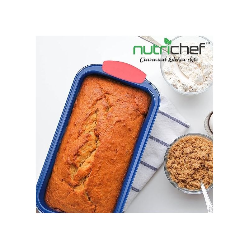 NutriChef Non-Stick Loaf Pan - Deluxe Nonstick Blue Coating Inside and Outside with Red Silicone Handles, 4 of 7