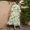 Women's Plus-Size Summer Dresses Floral Short Sleeve Long High Waist A-Line Pleated Layers Dress - 2 of 4