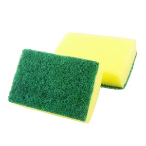 Unique Bargains Kitchen Cleaning Soft Non-Scratch Scouring Sponge Pads Green Yellow 2 Pcs - 1 of 4