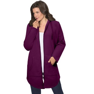 Roaman's Women's Plus Size Fleece Zip Hoodie Sweatshirt - 1 of 4