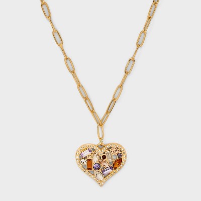 Mixed Stone Heart Charm Pendant Necklace - Wild Fable™ Gold