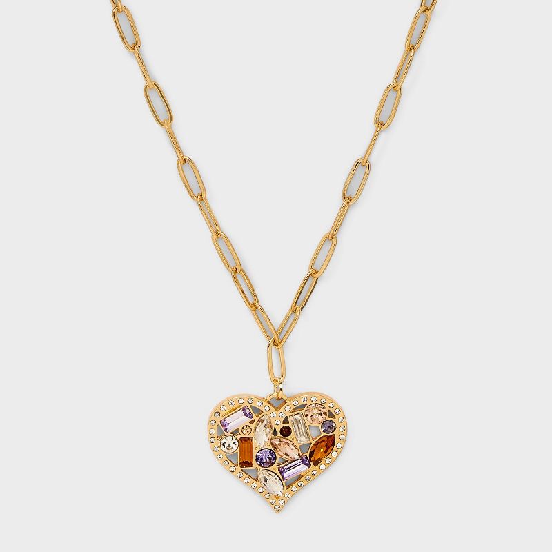 Mixed Stone Heart Charm Pendant Necklace - Wild Fable&#8482; Gold, 1 of 8