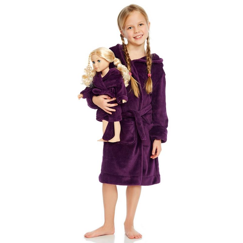 Leveret Girl and Doll Matching Fleece Hooded Robe, 1 of 5