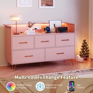 Modern Dresser for Bedroom, 47" Wide Wooden Dresser Storage Cabinet with LED Lights & Charging Statio - 1 of 4