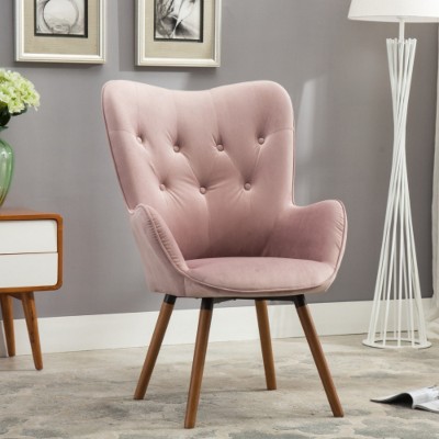 Pink Contemporary Silky Velvet Tufted Button Back Accent Chair