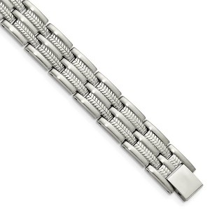 Black Bow Jewelry Men's Stainless Steel 11mm Tire Tread Link Bracelet, 8.75 Inch - 1 of 4