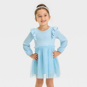 Toddler Girls' Long Sleeve Solid Knit Tulle Dress - Cat & Jack™ - 1 of 3