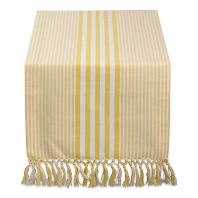 Design Imports  Center Stripe, Fringed Table Runner, Deep Yellow, 14X72"