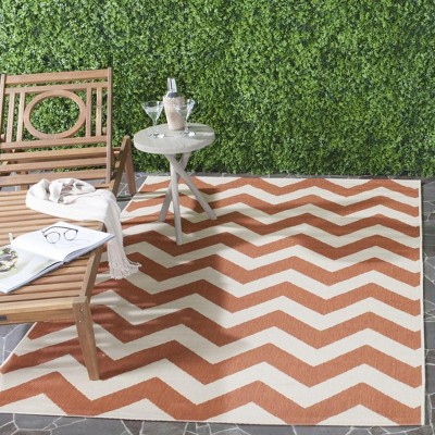 Terracotta and Beige Chevron Indoor/Outdoor Area Rug