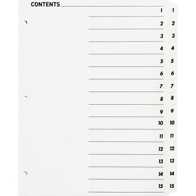 Business Source Index Dividers w/TOC Page 1-15 15 Tabs/ST 11"x8-1/2" White 05857