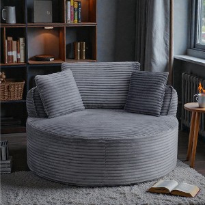 Mshliw Round Lounge Chair with Corduroy Upholstery, Single Sofa, Comfy Floor Chair with Foam and Spring Cushion and Back Pillows for Living Room - 1 of 4