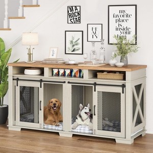71 Inch Furniture Style Double Dog Crate Tv Stand with Storage, Heavy Duty Dog Crate Furniture for 2 Dogs, Dog Kennel - 1 of 4