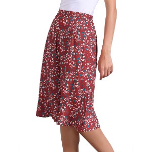 INSPIRE CHIC Women's Floral Ruffle Elastic High Waist Button Flowy Split Skirt - 1 of 4