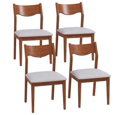 Tangkula Wooden Dining Chair Set of 4 w/ Rubber Wood Frame Wide Padded Seat