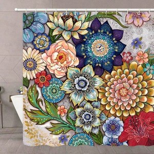 Boho Floral Shower Curtain, Bright Fabric Blossom, 12 Hooks, Multi - Color 72x72 - 1 of 4