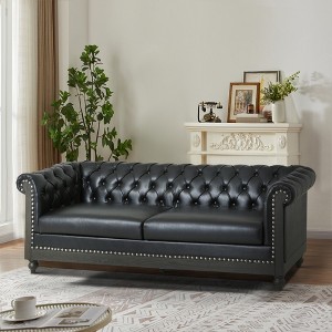 78.75" Rolled Arms 3-Seat Sofa with Wooden Legs and Pull-Tab Backrest for Living Room or Bedroom - 1 of 4