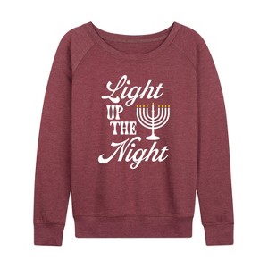 Women's - Instant Message - Light Up The Night Menora Lightweight French Terry Wide Neck Long Sleeve Graphic Shirt - 1 of 4