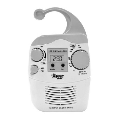 Pyle PSR6 LCD Digital Hanging Waterproof AM/FM Shower Clock Radio, White