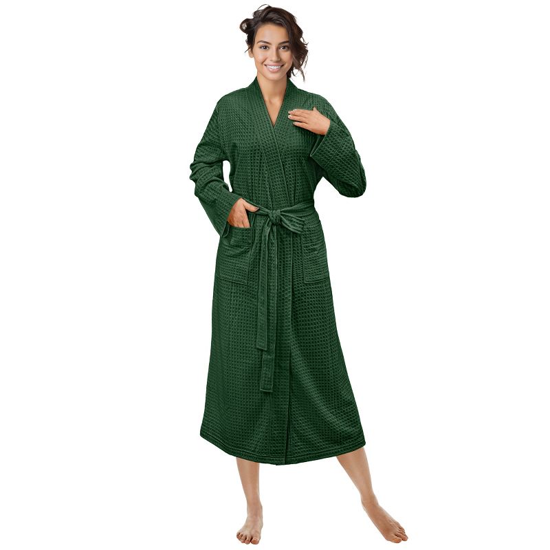 PAVILIA Women Waffle Knit Robe, Soft Cozy Breathable Lightweight Long Bathrobe with Side Pockets for Shower Spa House, 1 of 8