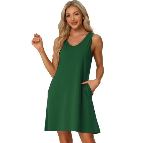 Cheibear Women's Sleeveless Pajamas Tank Dress Round Neck