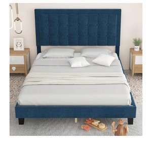 Velvet Upholstered Bed Frame with Adjustable Headboard, Wood Slat Support, No Box Spring Needed, Easy Assembly - 1 of 4