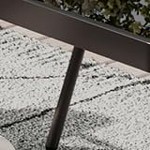 table black powder coated + black glass, 6 chairs rattan + dark grey black powder coated + off-white imitation rope cushion