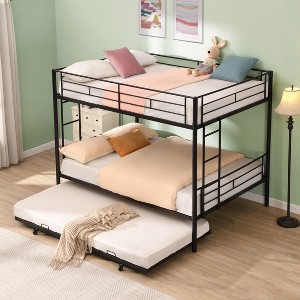 NicBex Full/Full Sturdy Metal Bunk Beds With Optional Trundle,Safety Guardrails&Ladder,Junior Bunk Bed Platform for Bedroom,350lbs Max,Black - 1 of 4
