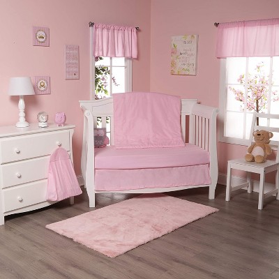 Everyday Kids 4-Piece Pink Crib Bedding Set – Includes Quilt, Fitted Sheet, Dust Ruffle & Diaper Stacker – Nursery Set for Baby Girls