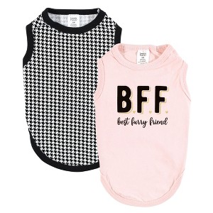 Luvable Friends Dog Pet Dog and Cats Cotton T-Shirts 2pk, Bff Houndstooth - 1 of 4