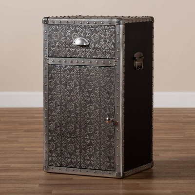 Cosette Silver Metal Floral Embossed Accent Cabinet