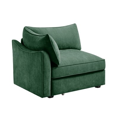 Vynxaria Modern Sofa Green Chenille, Wrapped Backrest/Armrest, Crescent Shape, Storage Drawers/Footrest, 2/3/4-Seat for Nordic/Modern Decor