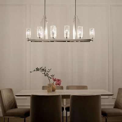 Kimrose Polished Nickel 10-Light Linear Chandelier with Clear Fluted Glass