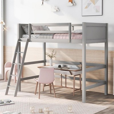 Streamdale Solid Wood Twin Size Loft Bed with Ladder (Gray)