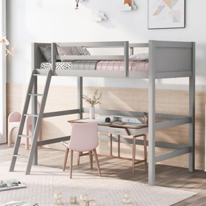 Streamdale Solid Wood Twin Size Loft Bed with Ladder (Gray) - 1 of 4