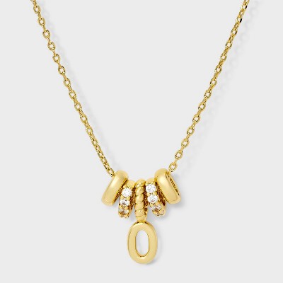 14K Gold Dipped Cubic Zirconia Rondelle Initial Necklace - A New Day™ Gold