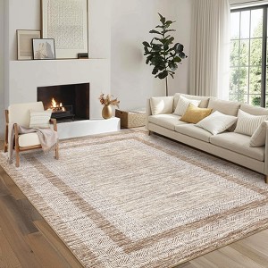 Indoor Modern Bordered Solid Color Area Rugs for Bedroom Living Room Easy Care Washable Soft Low Pile Non Slip Foldable Carpet - 1 of 4