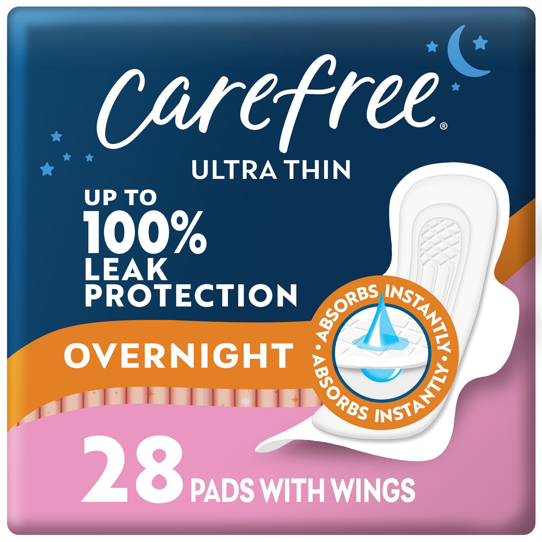 Carefree Ultra Thin Overnight Pads with Wings - 28ct