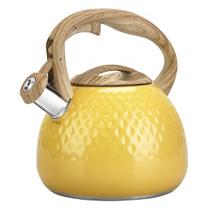 Itopfox Stovetop Teapot with Loud Whistle, Food Grade Stainless Steel and Smooth Wood Handle, Elegant Yellow Design for Tea, Coffee, Hiking, Picnic - 1 of 4