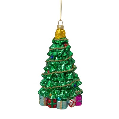 Northlight 5.5" Shiny Green Decorated Holiday Tree Hanging Glass Christmas Ornament