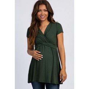 PinkBlush Olive Green Draped Front Maternity Nursing Top - 1 of 4