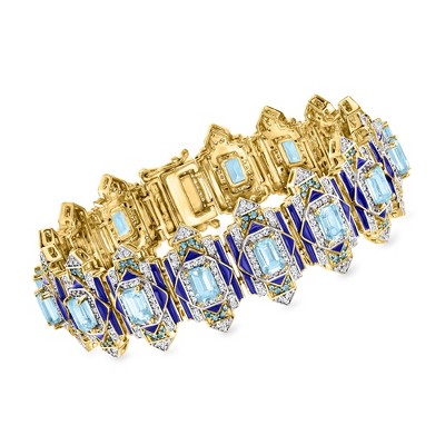 Ross-Simons 15.40 ct. t.w. London and Sky Blue and White Topaz Bracelet With Blue Enamel in 18kt Gold Over Sterling