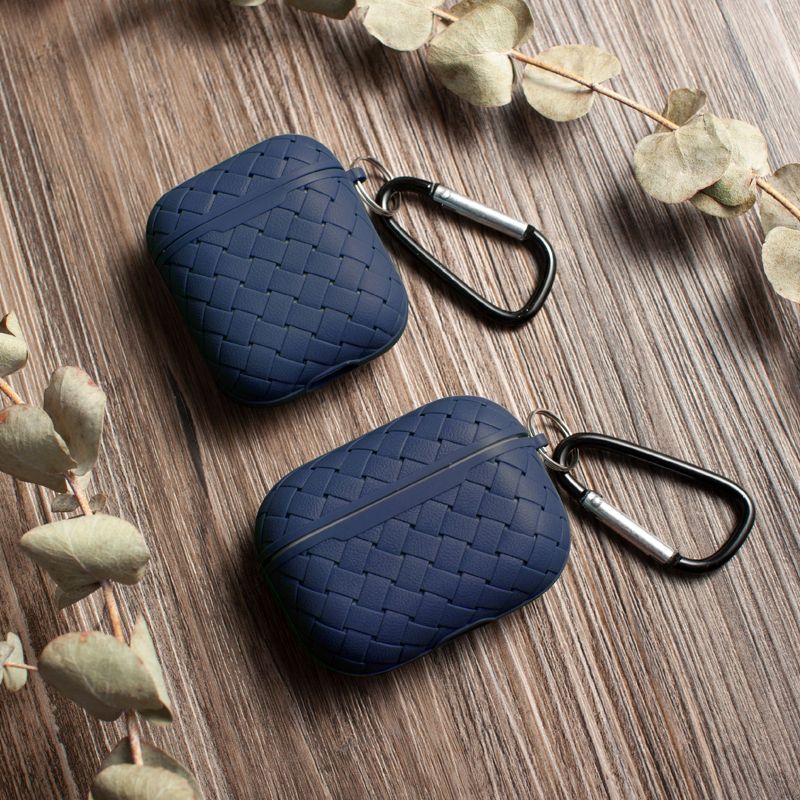 Insten Case Compatible with AirPods 1 & 2 - Weave Shape Protective Skin Cover with Keychain, Blue, 2 of 10