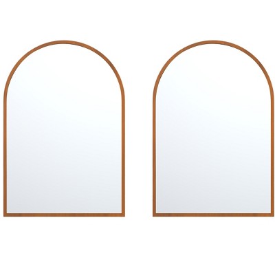 HomeRoots Set of Two Walnut Arch Wood Framed Bathroom Vanity Mirrors