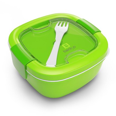 Bentgo Salad Stackable Lunch Container with Large 54oz Bowl, 4-Compartment Tray & Built-In Fork - Green